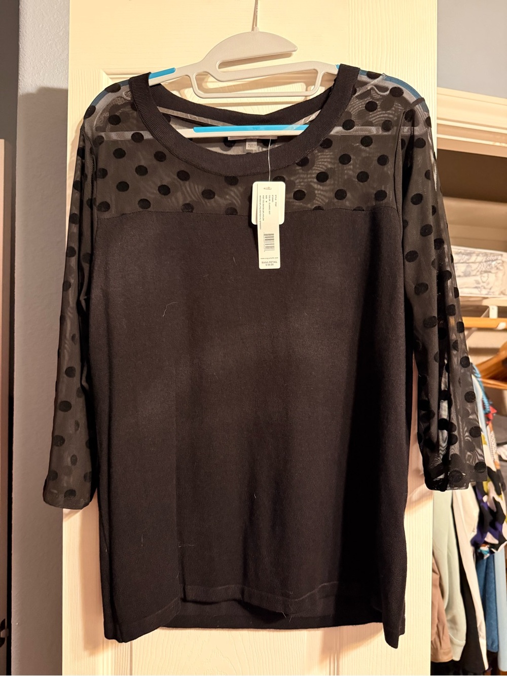 august silk Black Polka Dot Mesh Sleeve Top
